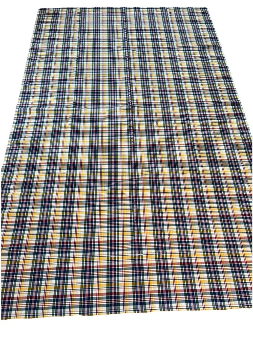 Vintage Madras Plaid large cotton blend tablecloth 93” x 59” EUC Picnic BBQ